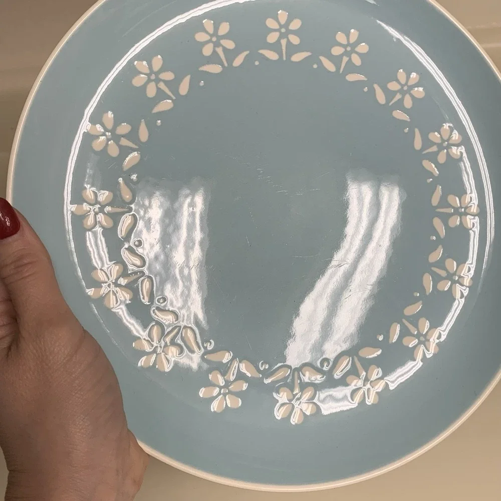 Harkerware Petit Fleurs Sky Blue Dinner Plates, Oven Proof Set of 2 Harker USA